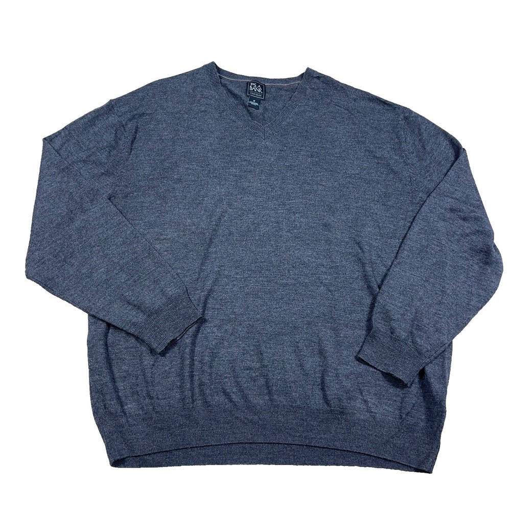 Jos A Bank Sweater Men‎ 3X Gray Merino Wool V Neck Traveler Pullover Adult